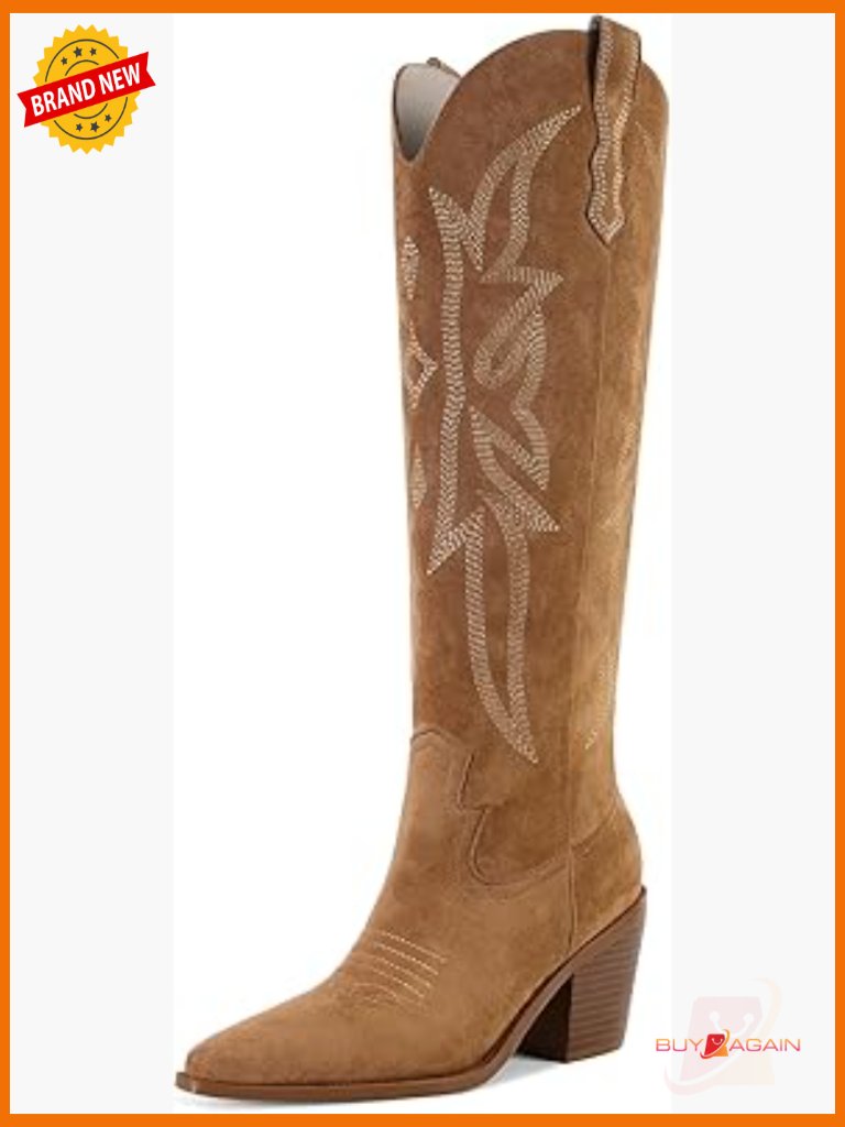 Vintage Cowgirl Knee High Western Boots - Embroidered Pull-On Block Heel